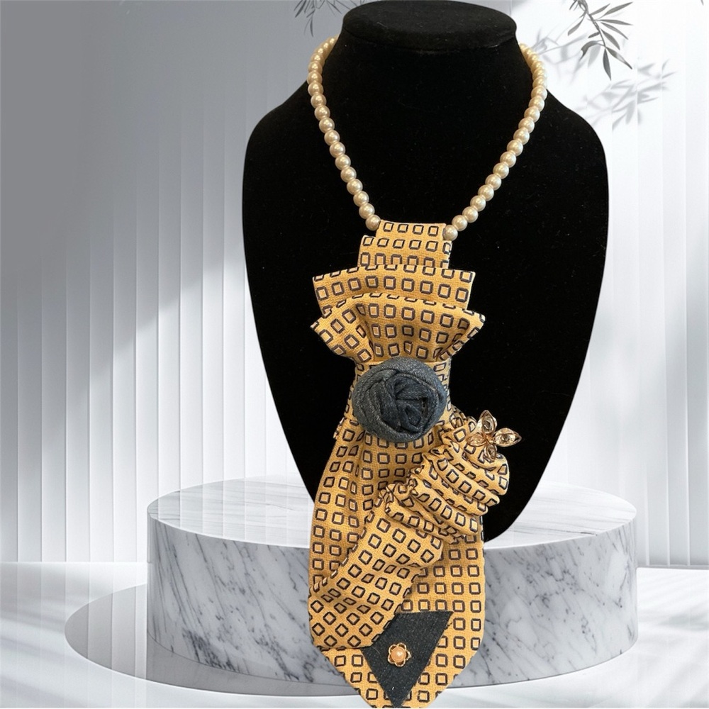 Elegant Denim and Yellow Custom Tie Necklace